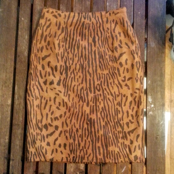 Vakko Vintage Suede Animal Print Lined Pencil Skirt sz 6 - Picture 1 of 7